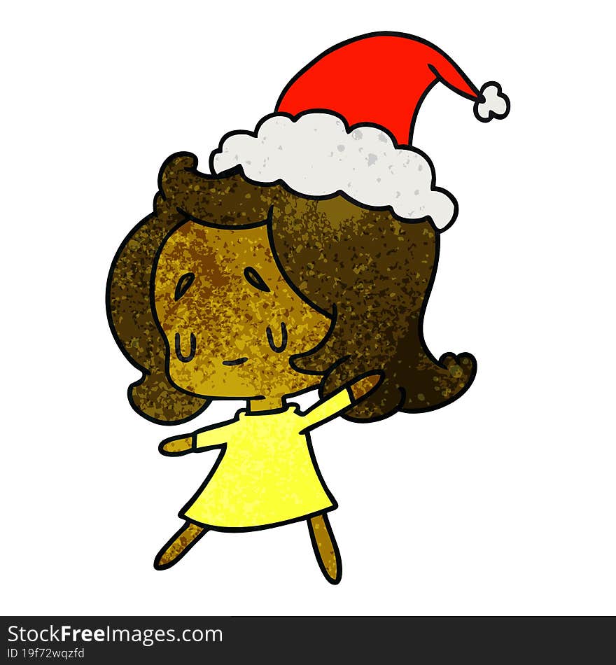 hand drawn christmas textured cartoon of kawaii girl