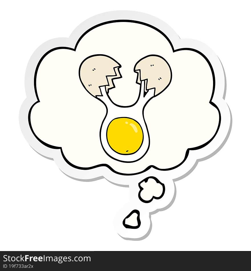 cartoon cracked egg with thought bubble as a printed sticker