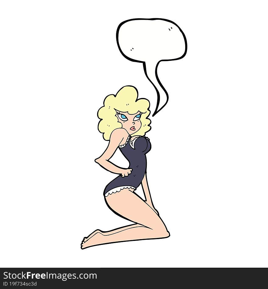 cartoon pin-up woman with speech bubble