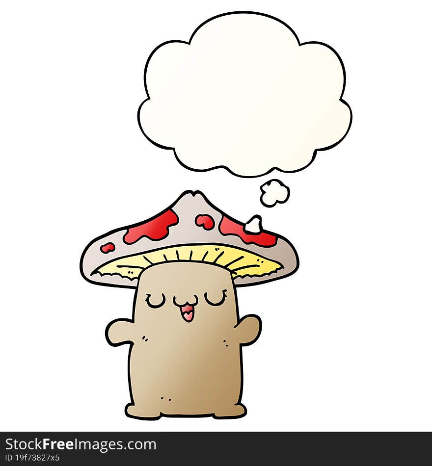 cartoon mushroom creature with thought bubble in smooth gradient style