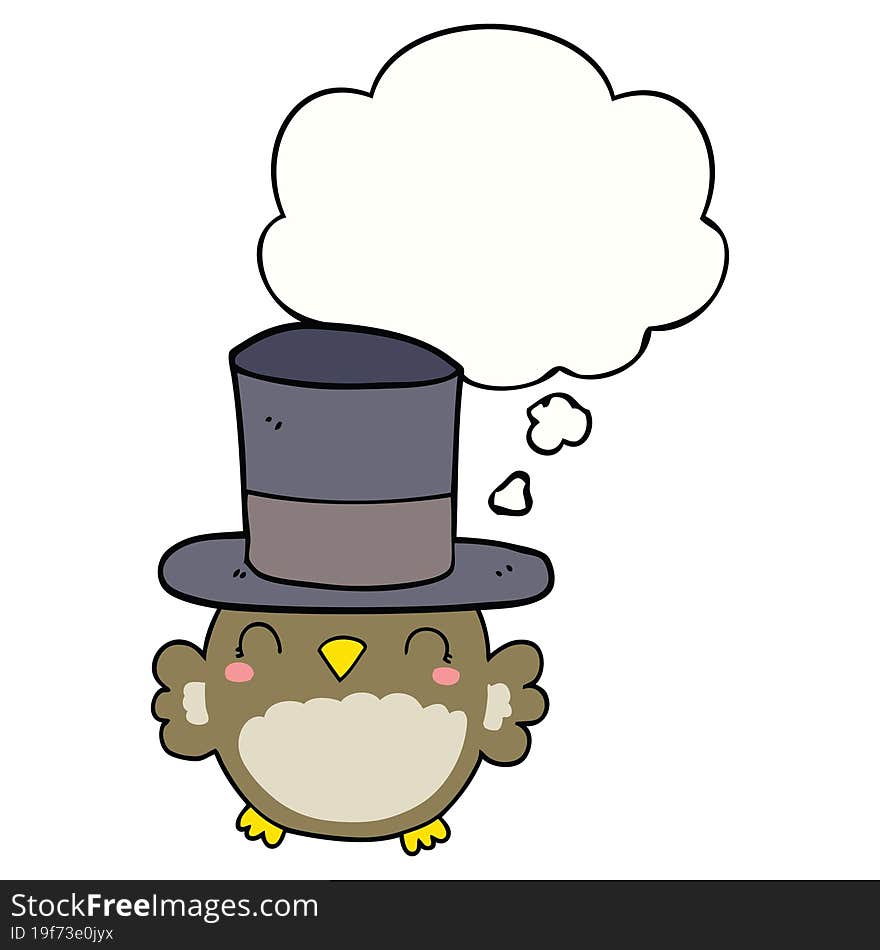 cartoon owl wearing top hat and thought bubble