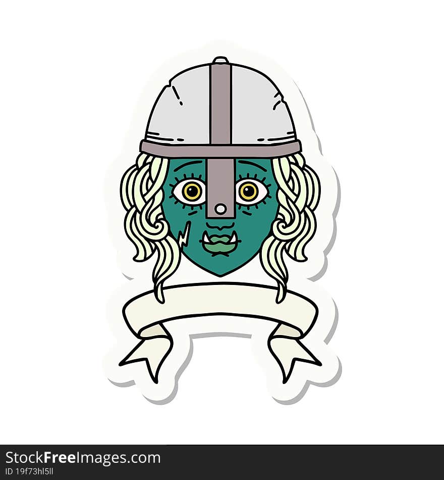 orc fighter character face with banner sticker