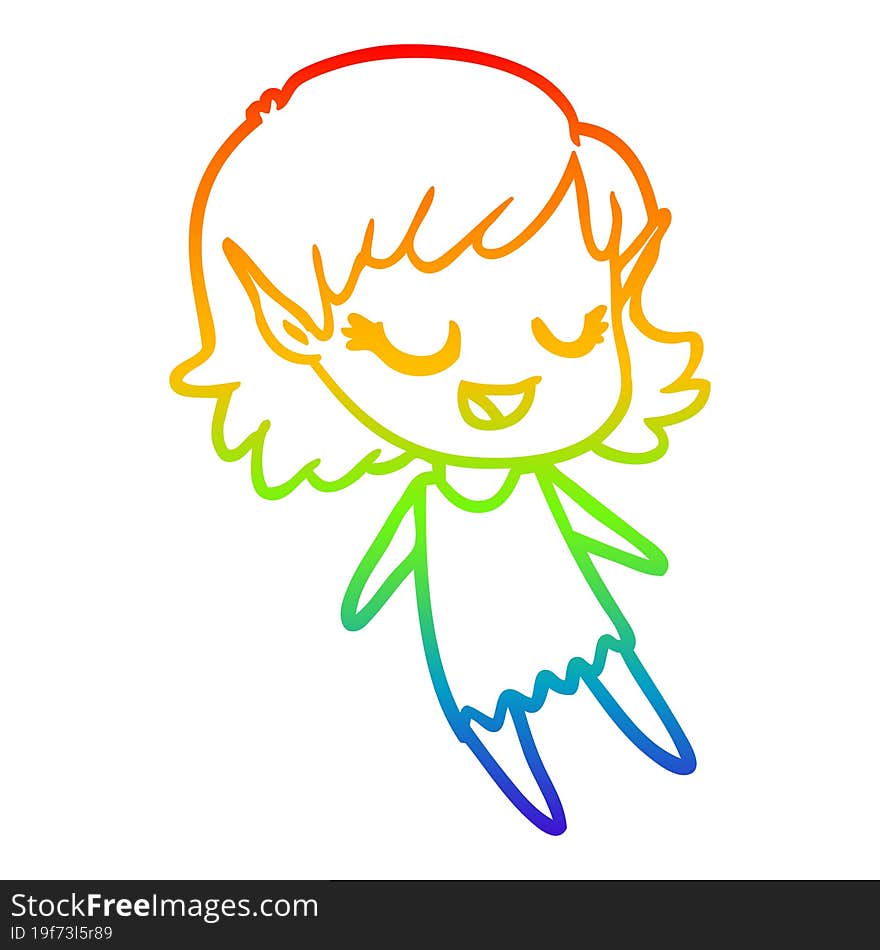 rainbow gradient line drawing happy cartoon elf girl