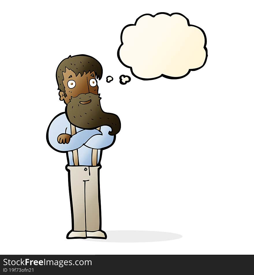 Cartoon Bearded Hipster Man With Thought Bubble