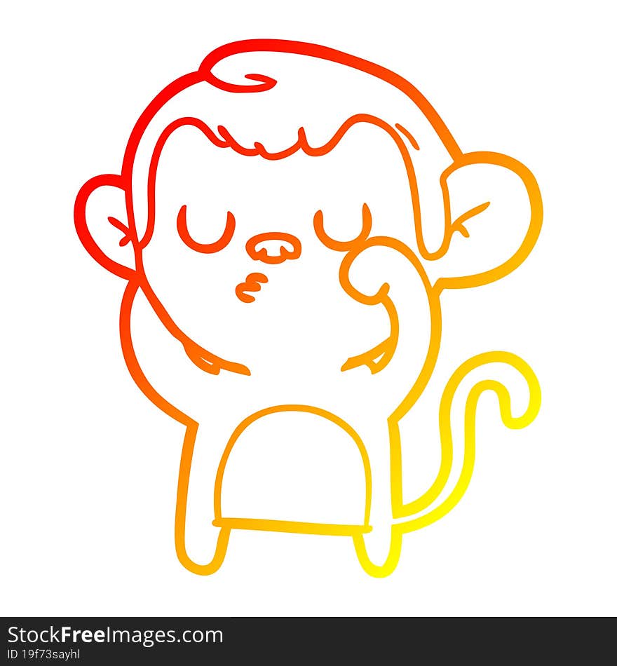 warm gradient line drawing of a cartoon monkey