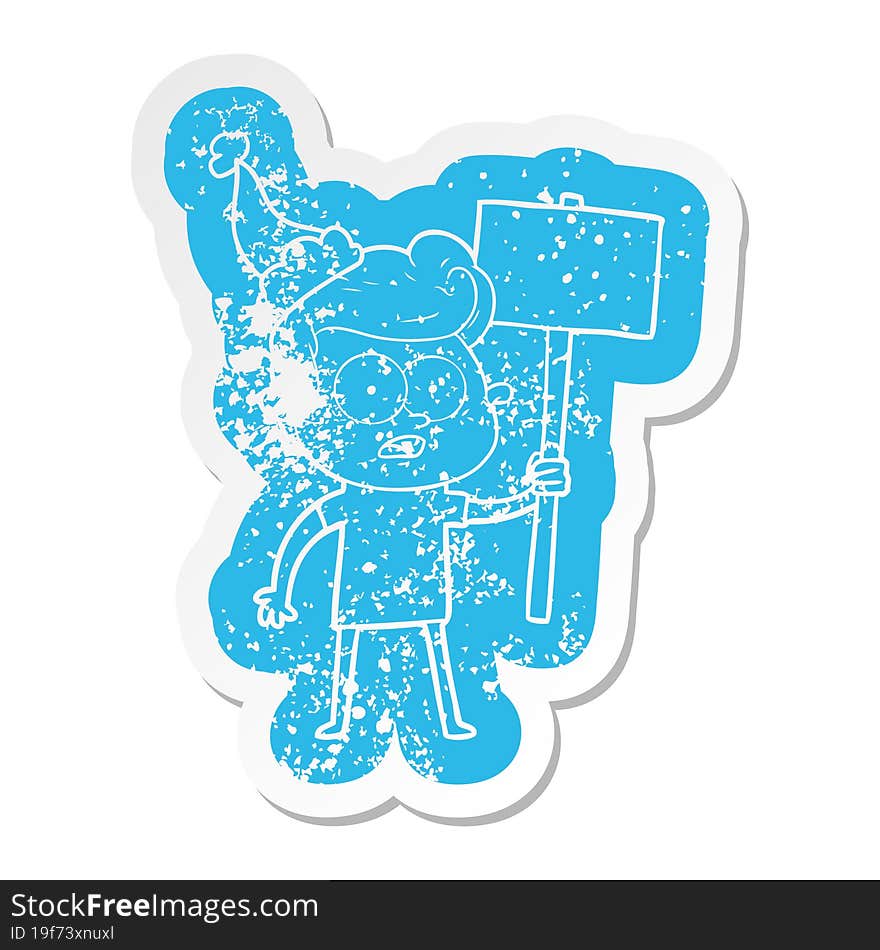 cartoon distressed sticker of a staring man wearing santa hat