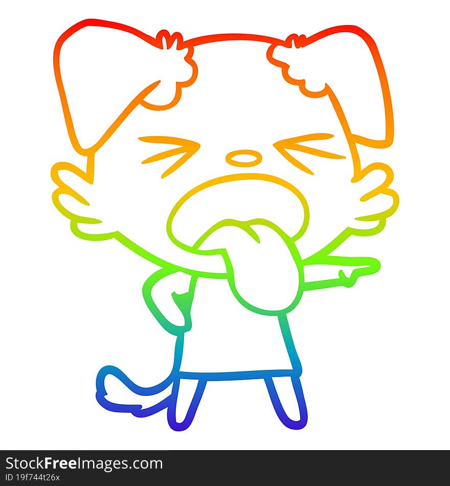 rainbow gradient line drawing of a cartoon disgusted dog