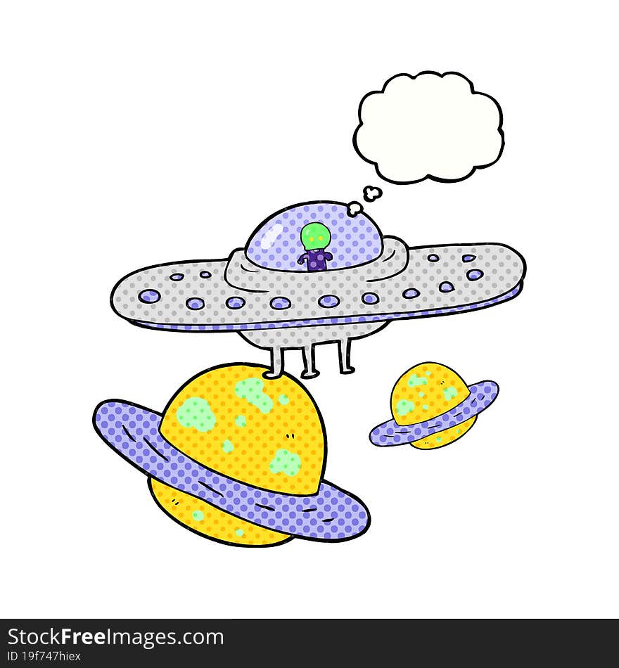 thought bubble cartoon flying saucer in space