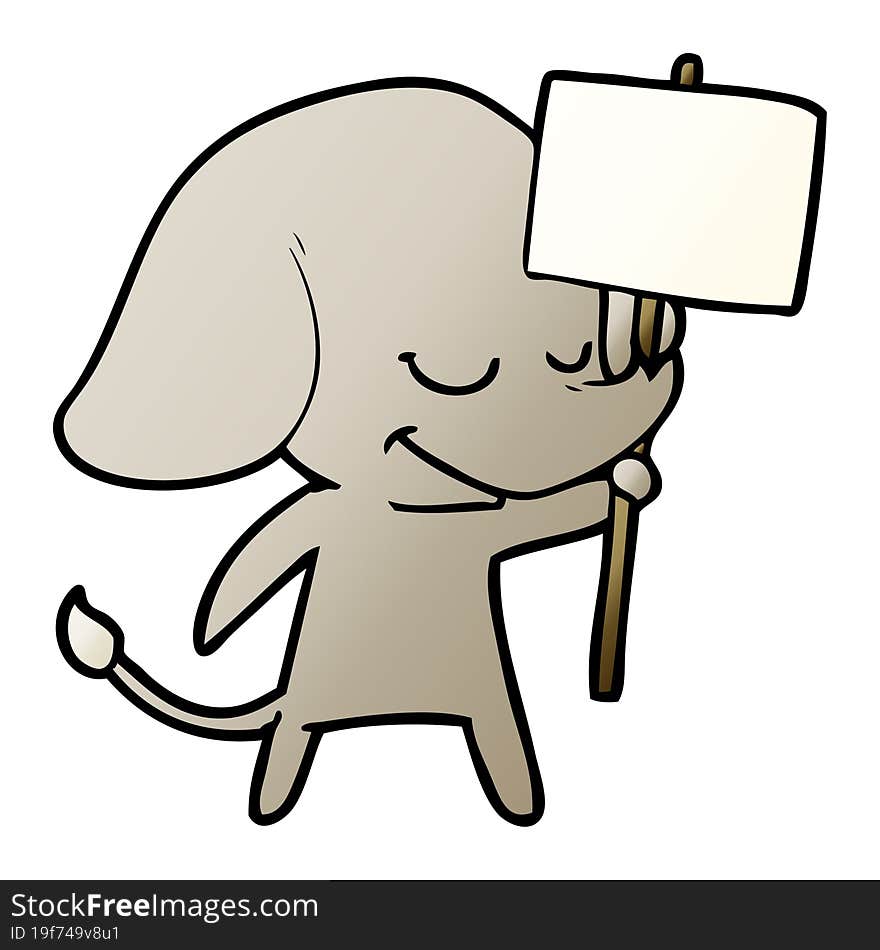 cartoon smiling elephant with placard. cartoon smiling elephant with placard