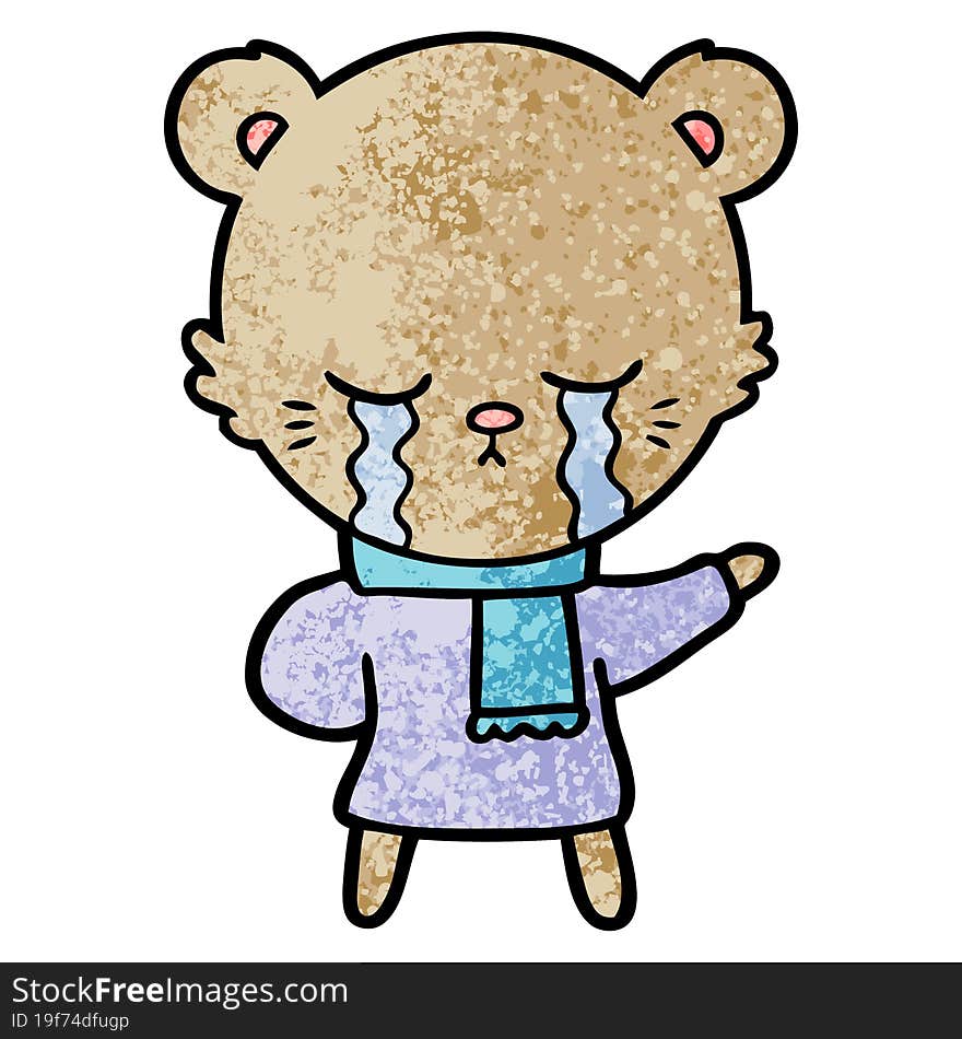 crying cartoon bear wearing winter clothes. crying cartoon bear wearing winter clothes