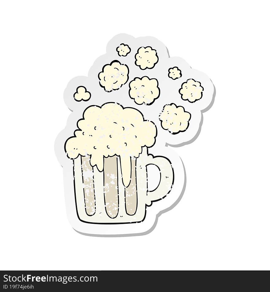 Retro Distressed Sticker Of A Cartoon Foamy Beer