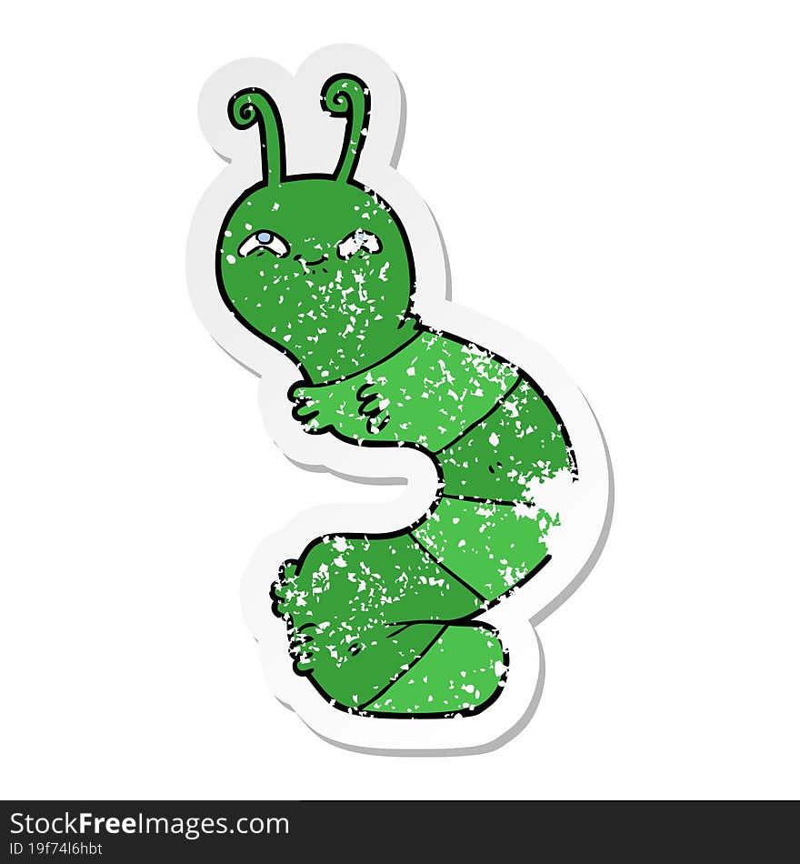 distressed sticker of a cartoon happy caterpillar