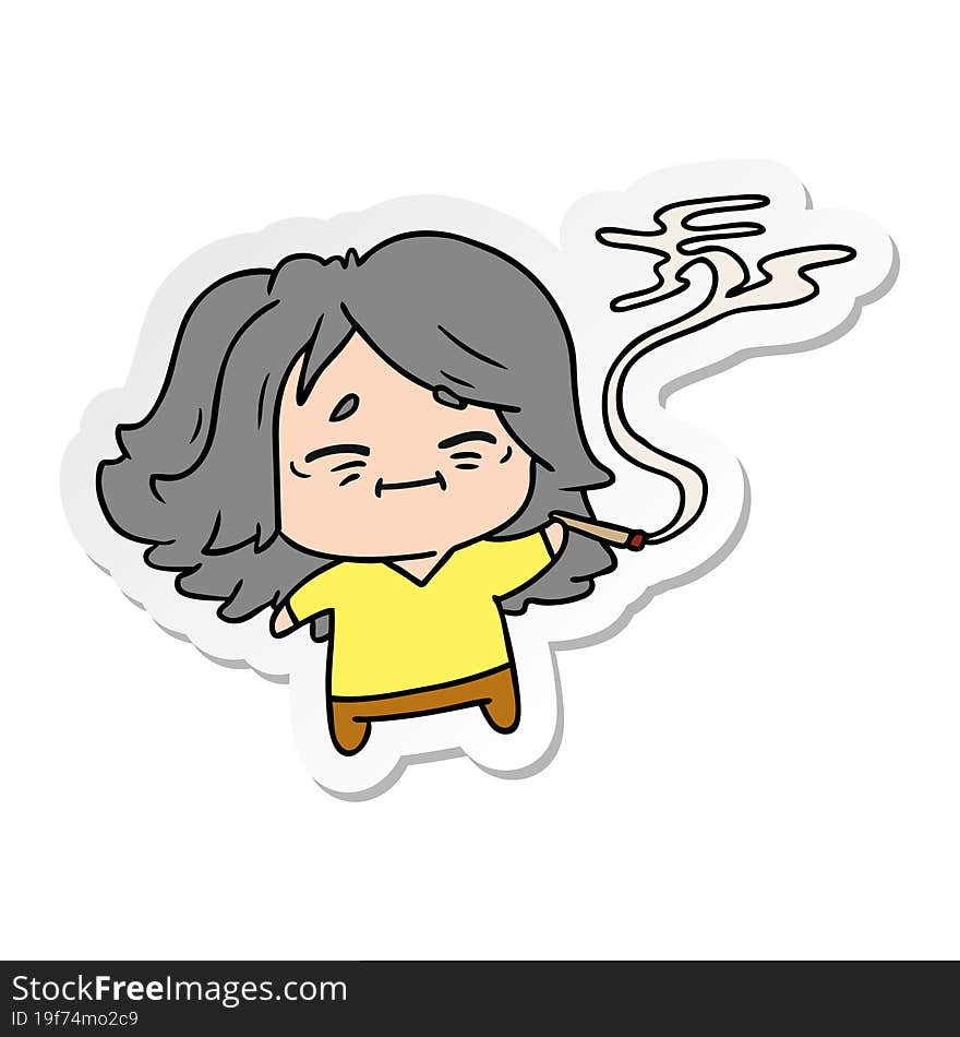 Sticker Cartoon Of Cute Kawaii Old Woman