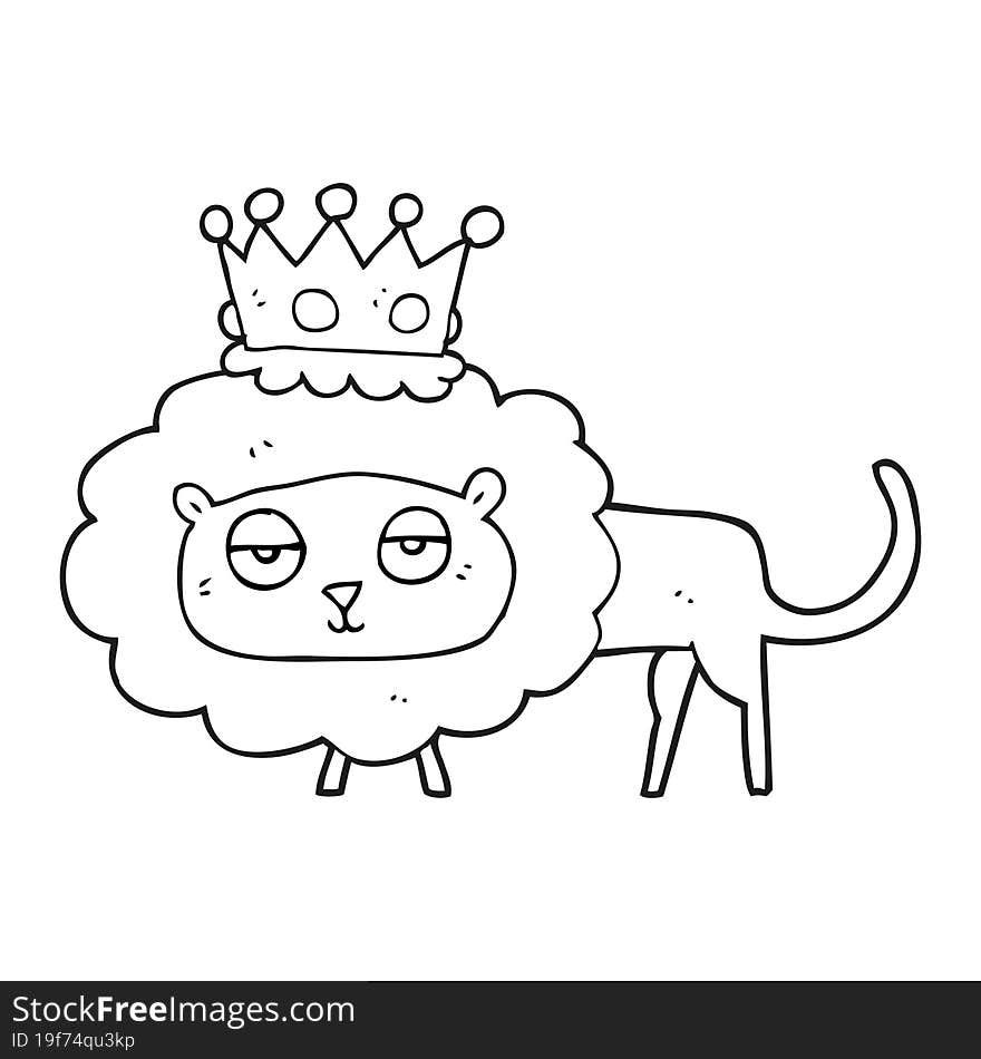 Black And White Cartoon Lion With Crown