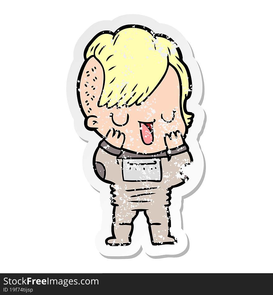 Distressed Sticker Of A Cute Cartoon Girl With Hipster Haircut