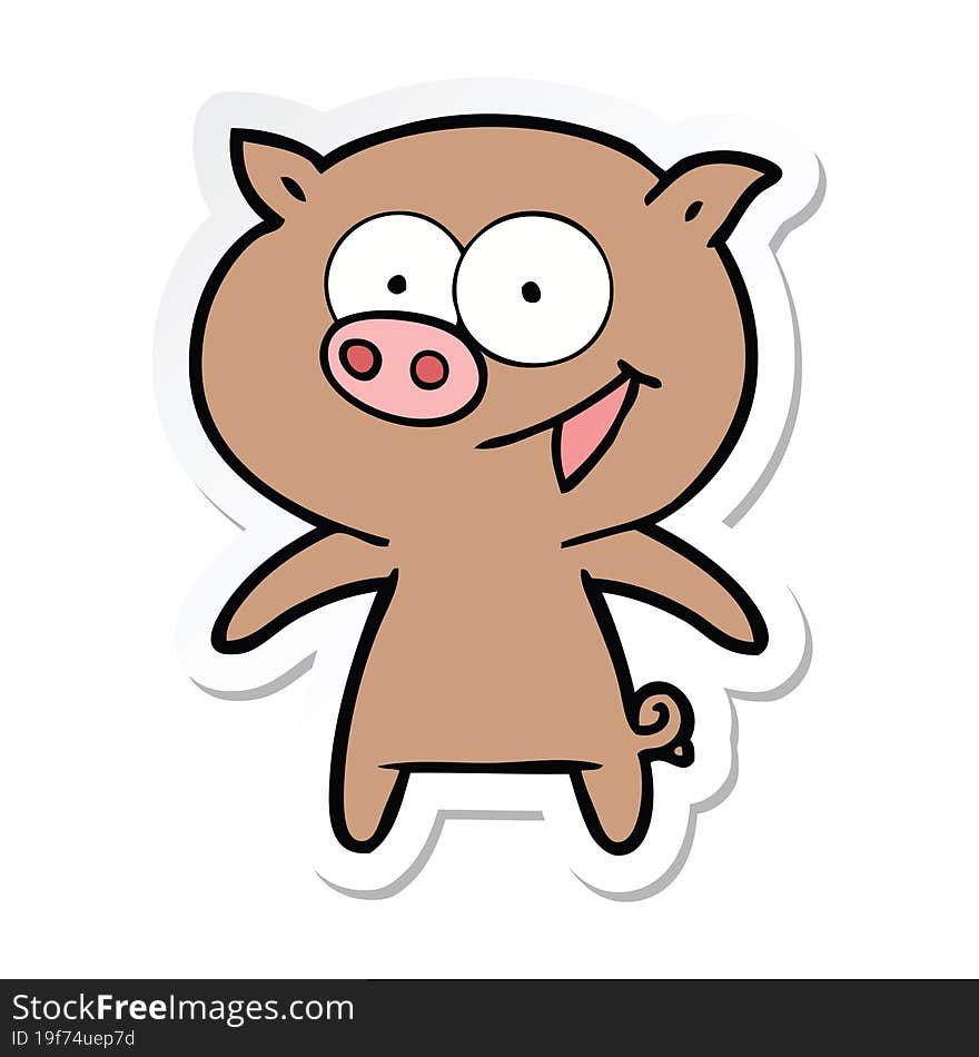 sticker of a cheerful pig cartoon