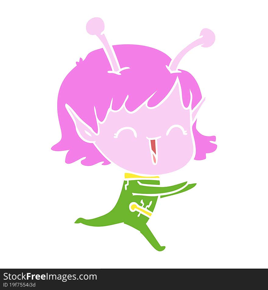 flat color style cartoon alien girl laughing