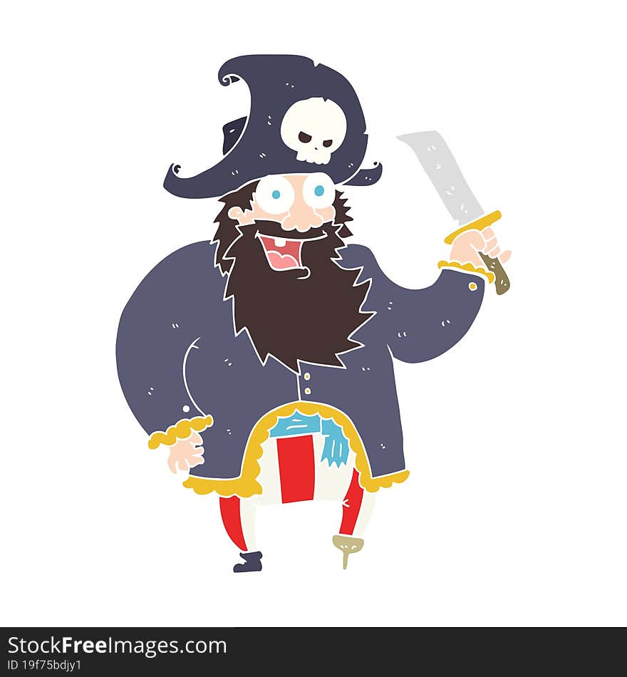 flat color illustration of a cartoon pirate captain