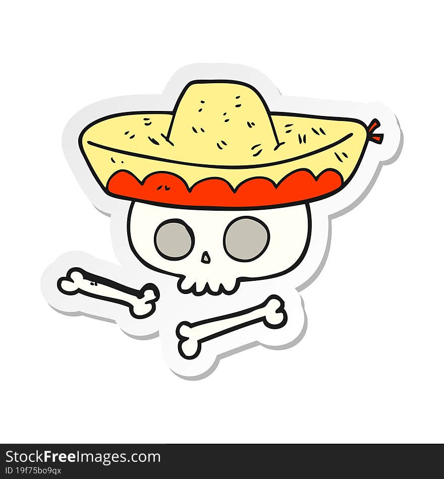 sticker of a cartoon skull in mexican hat