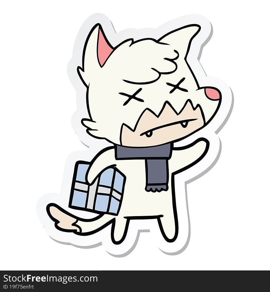 Sticker Of A Cartoon Dead Fox