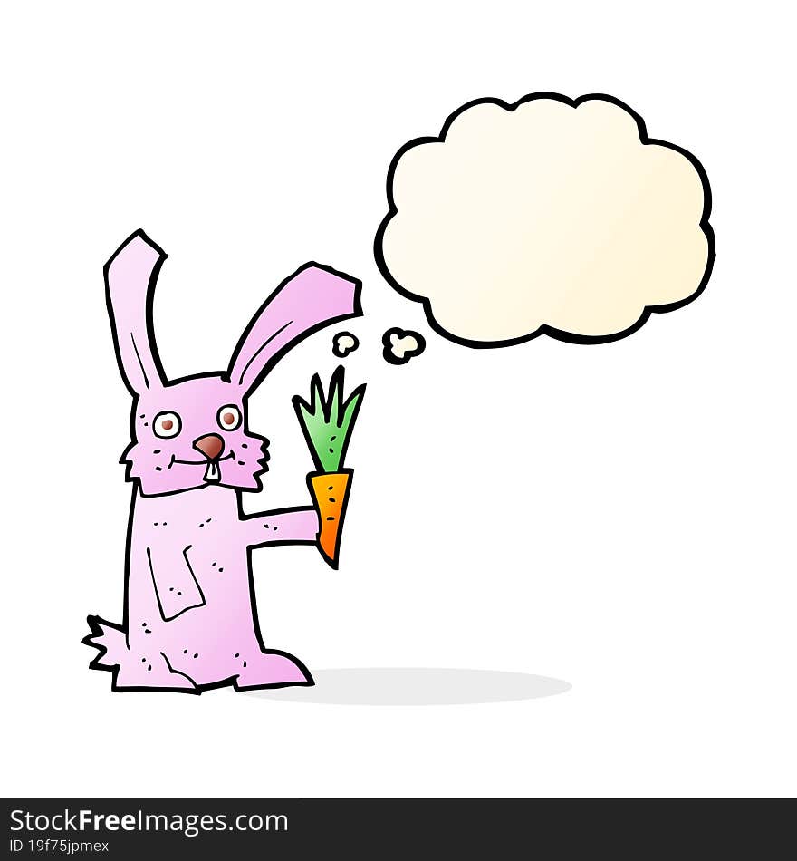 Cartoon Rabbit With Carrot With Thought Bubble