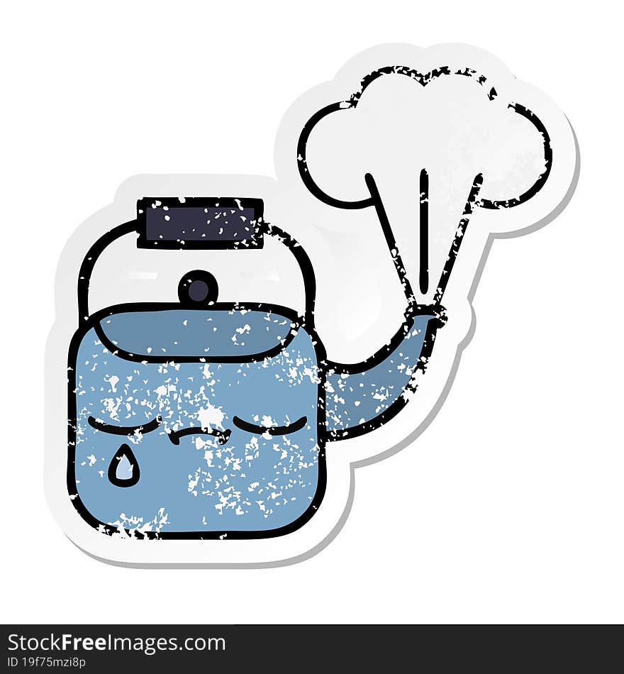 distressed sticker of a cute cartoon steaming kettle