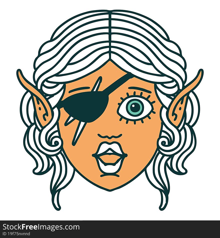 Retro Tattoo Style elf rogue character face. Retro Tattoo Style elf rogue character face