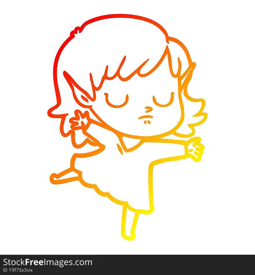 warm gradient line drawing cartoon elf girl