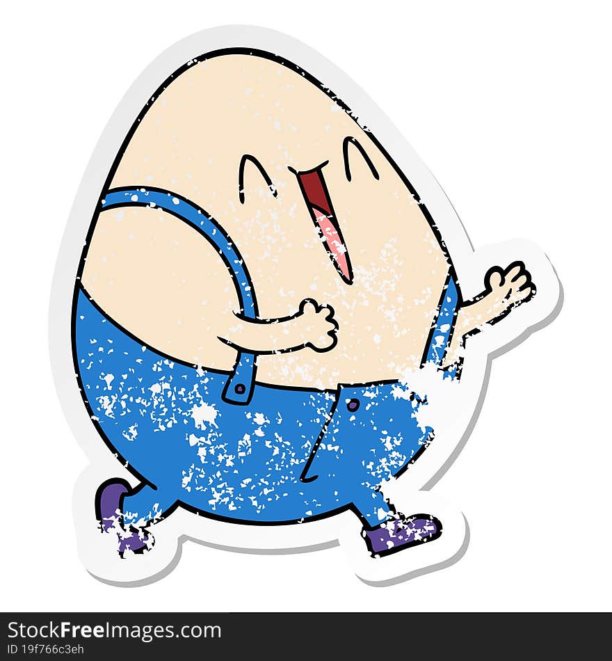 distressed sticker of a humpty dumpty cartoon egg man