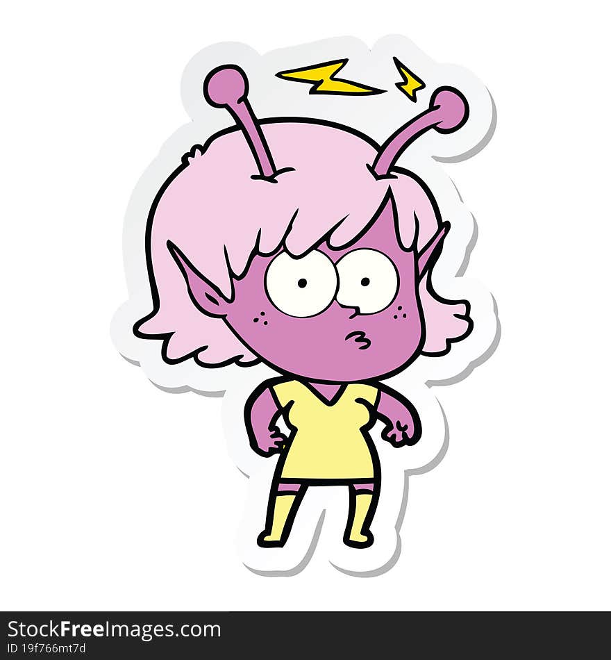 sticker of a cartoon alien girl