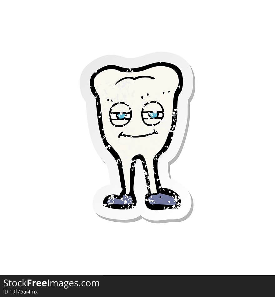 retro distressed sticker of a cartoon smiling tooth