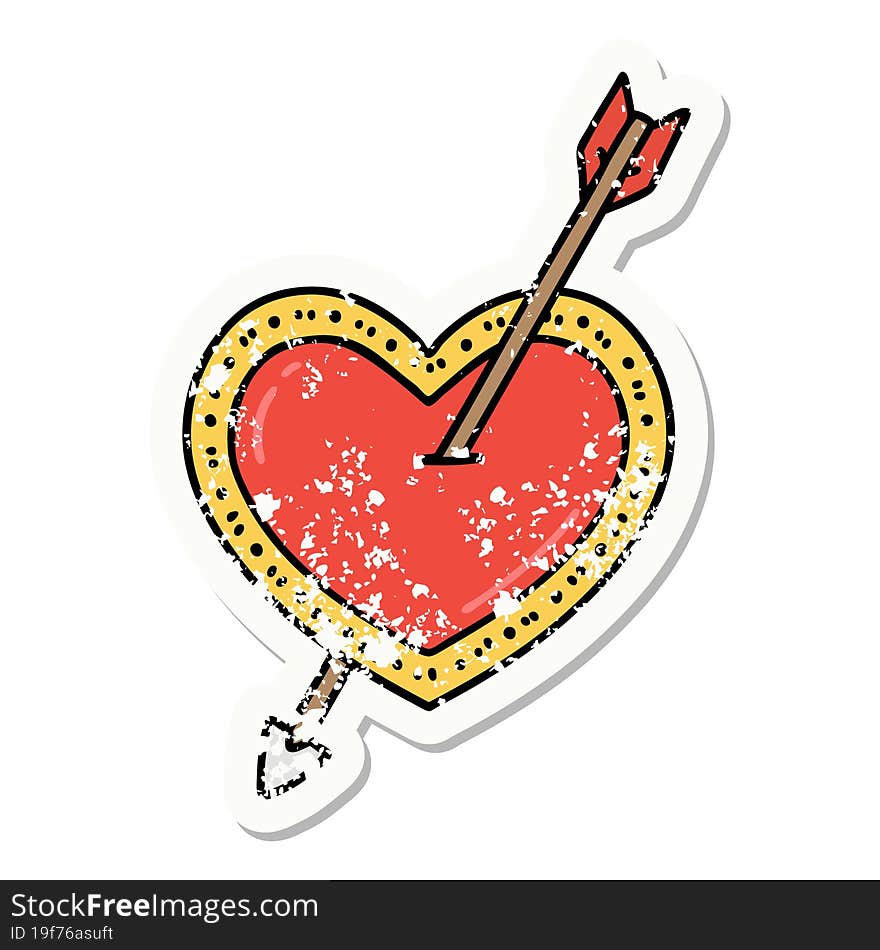 Traditional Distressed Sticker Tattoo Of An Arrow And Heart