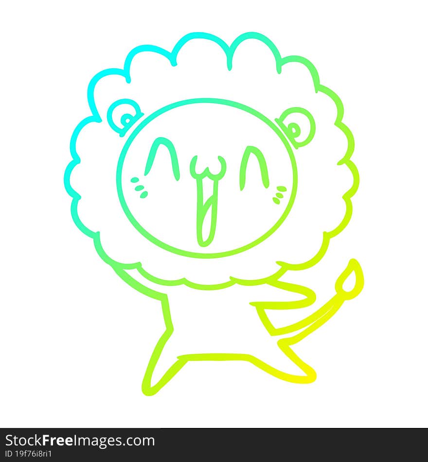 cold gradient line drawing happy cartoon lion