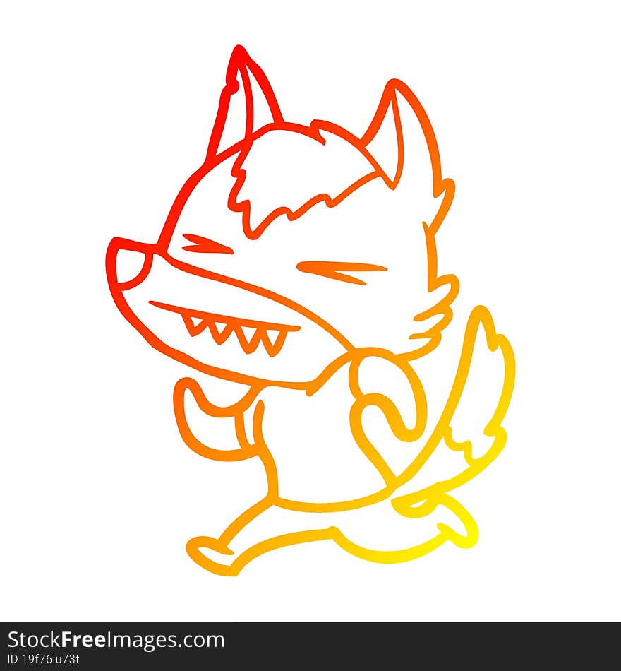 warm gradient line drawing angry wolf cartoon