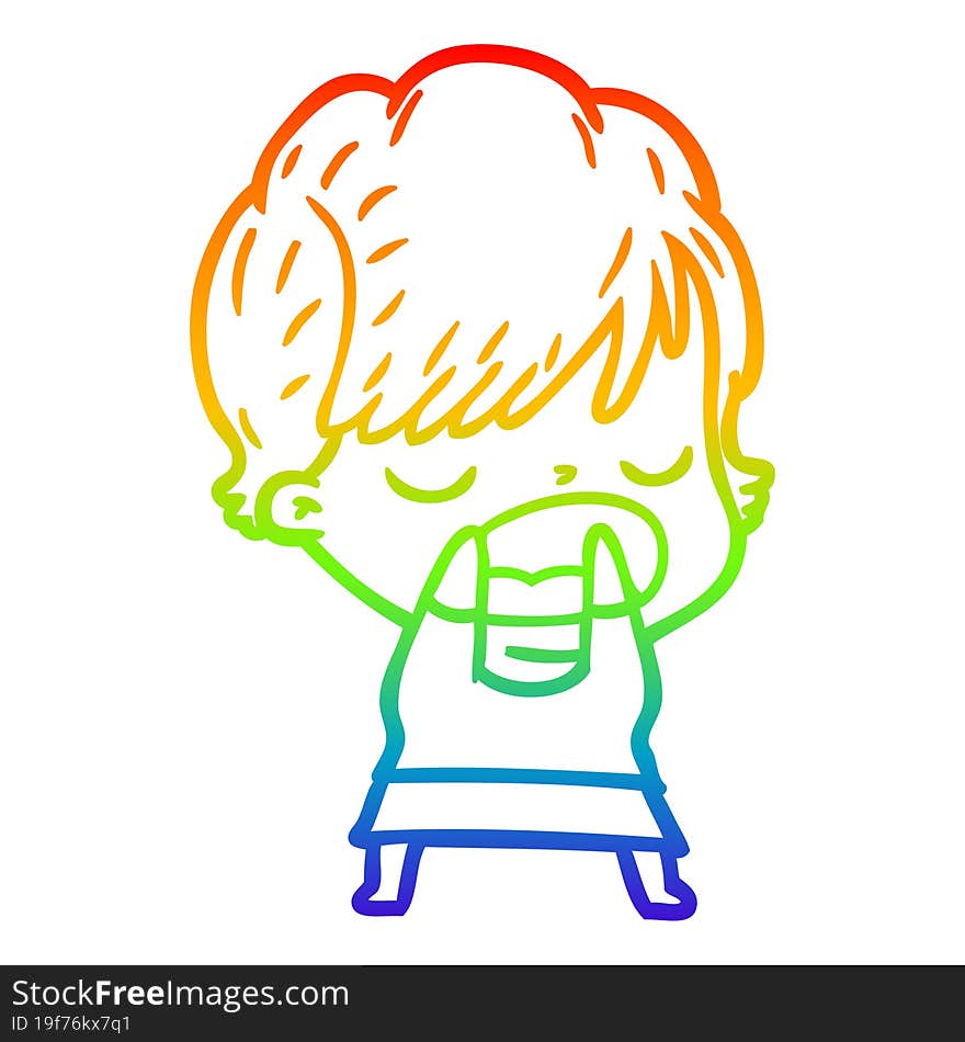 rainbow gradient line drawing cartoon woman talking