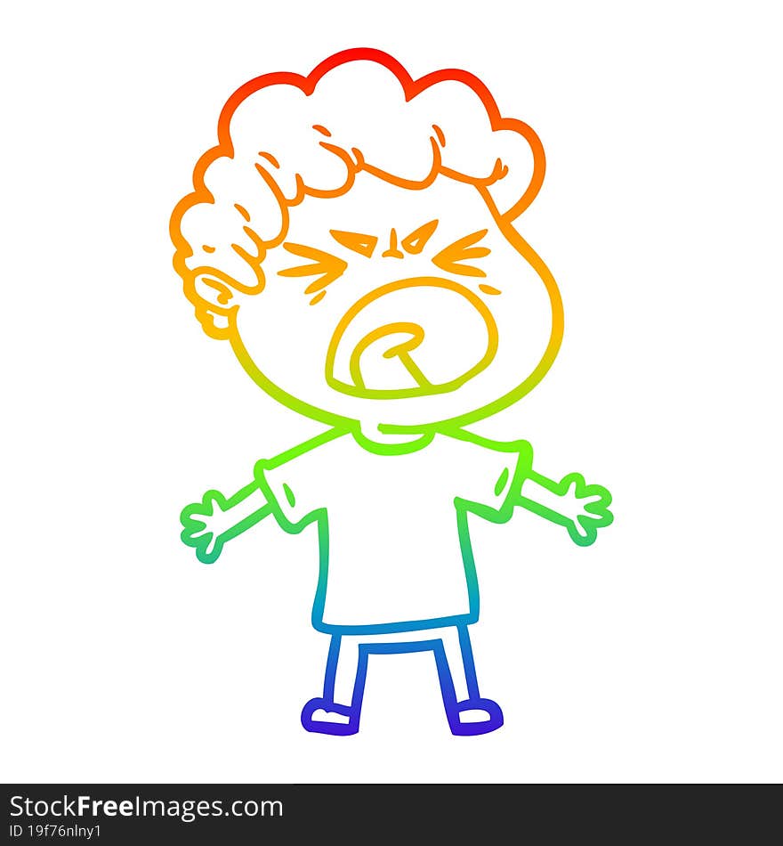 rainbow gradient line drawing cartoon furious man