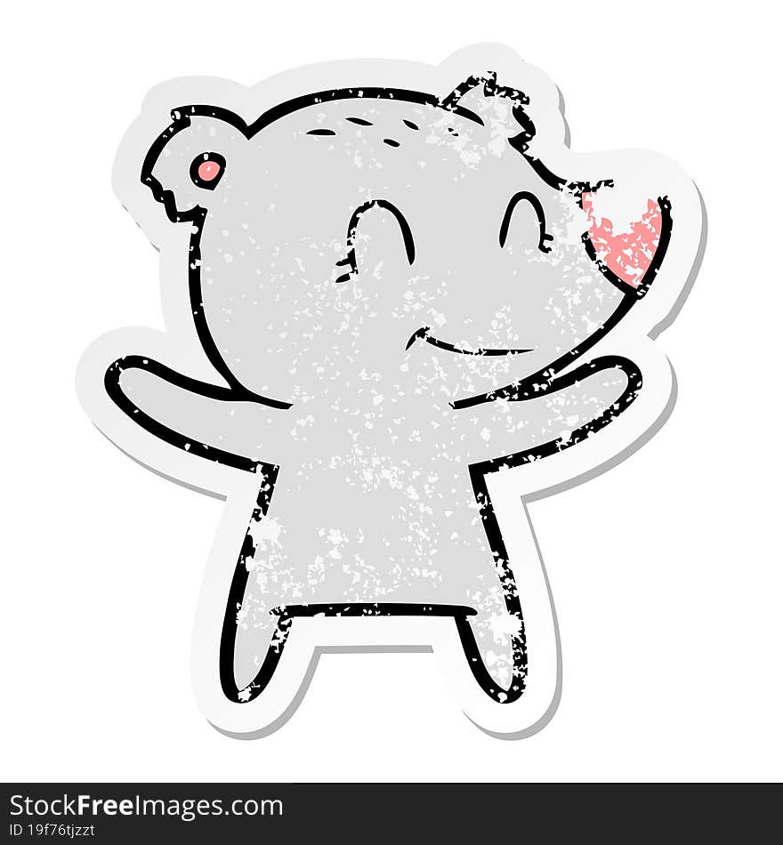 Distressed Sticker Of A Smiling Bear Cartoon