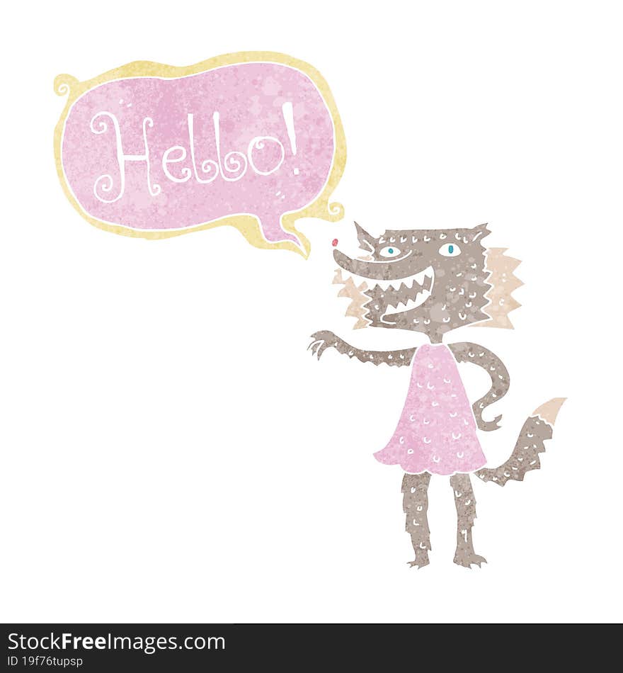 cartoon wolf girl saying hello