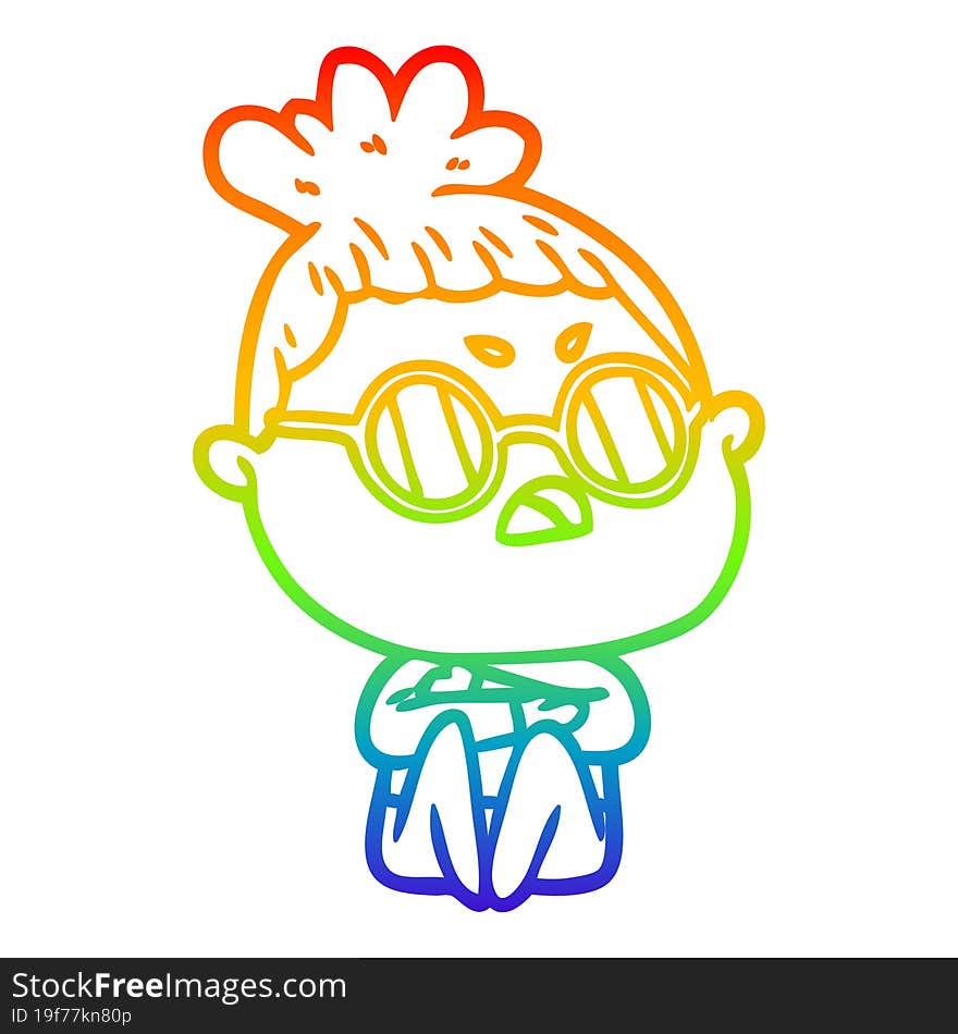 Rainbow Gradient Line Drawing Cartoon Annoyed Woman