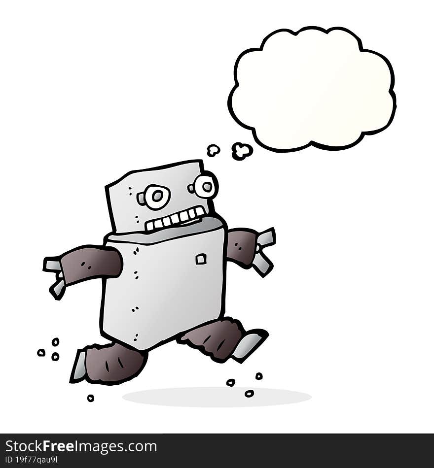 cartoon running robot with thought bubble