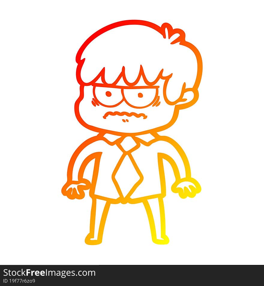 warm gradient line drawing annoyed cartoon boy