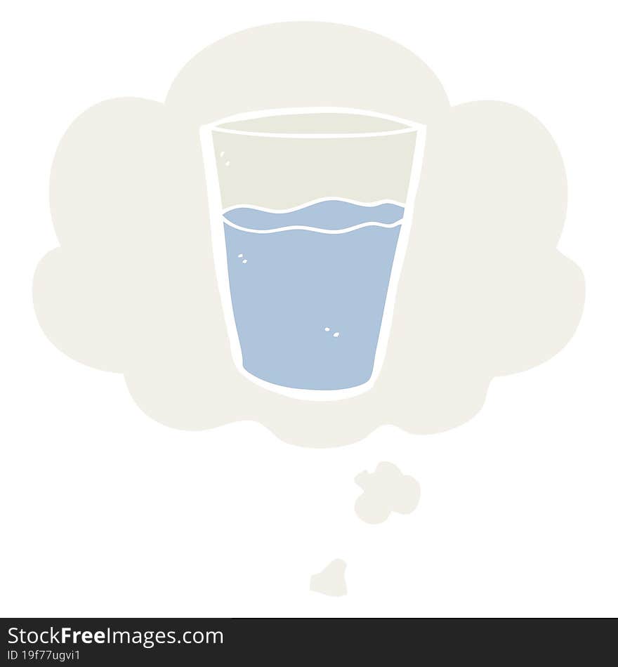 cartoon glass of water and thought bubble in retro style