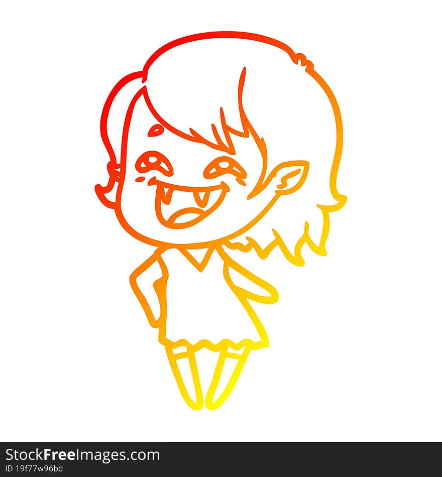 warm gradient line drawing of a cartoon laughing vampire girl