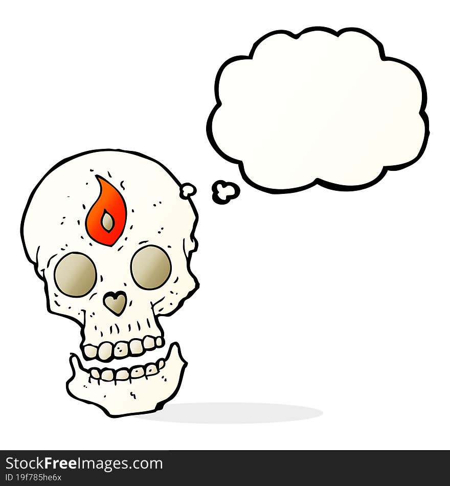 cartoon mystic skull with thought bubble