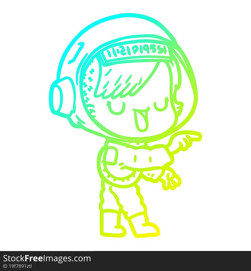 cold gradient line drawing of a cartoon astronaut woman