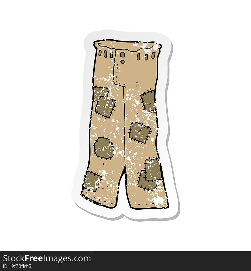 retro distressed sticker of a cartoon patched old pants