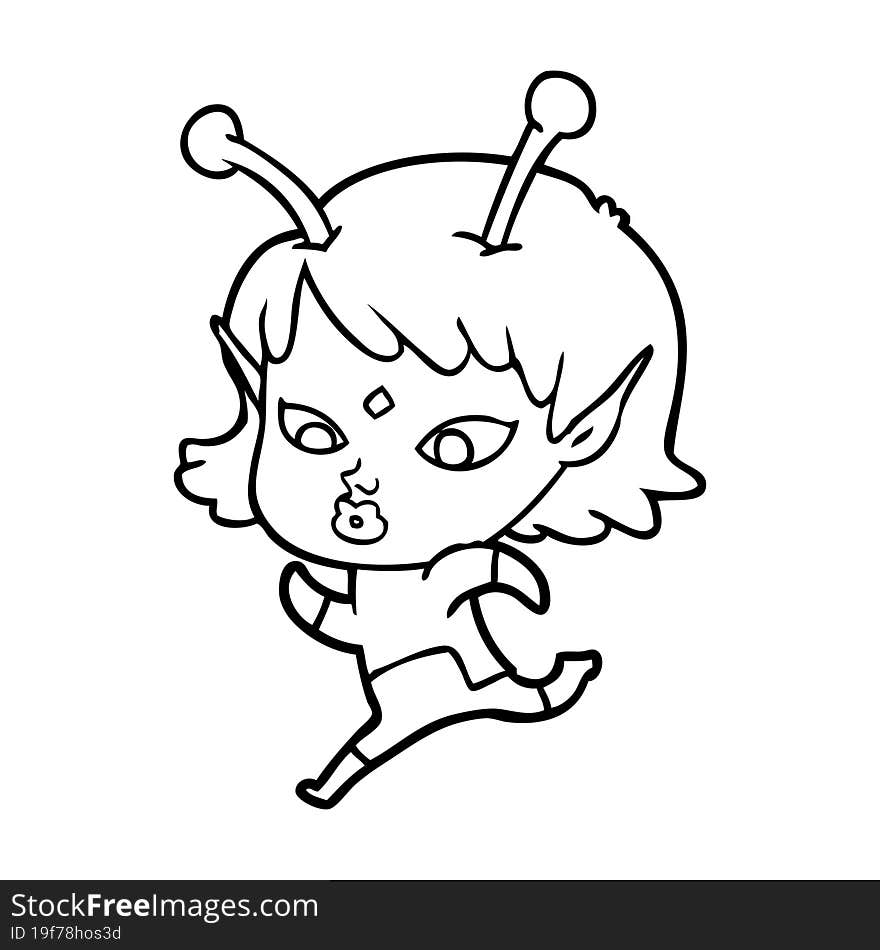 pretty cartoon alien girl running. pretty cartoon alien girl running