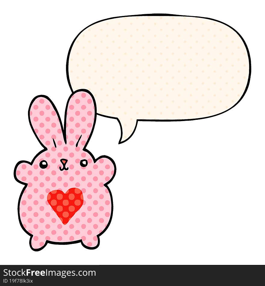 cute cartoon rabbit with love heart with speech bubble in comic book style. cute cartoon rabbit with love heart with speech bubble in comic book style