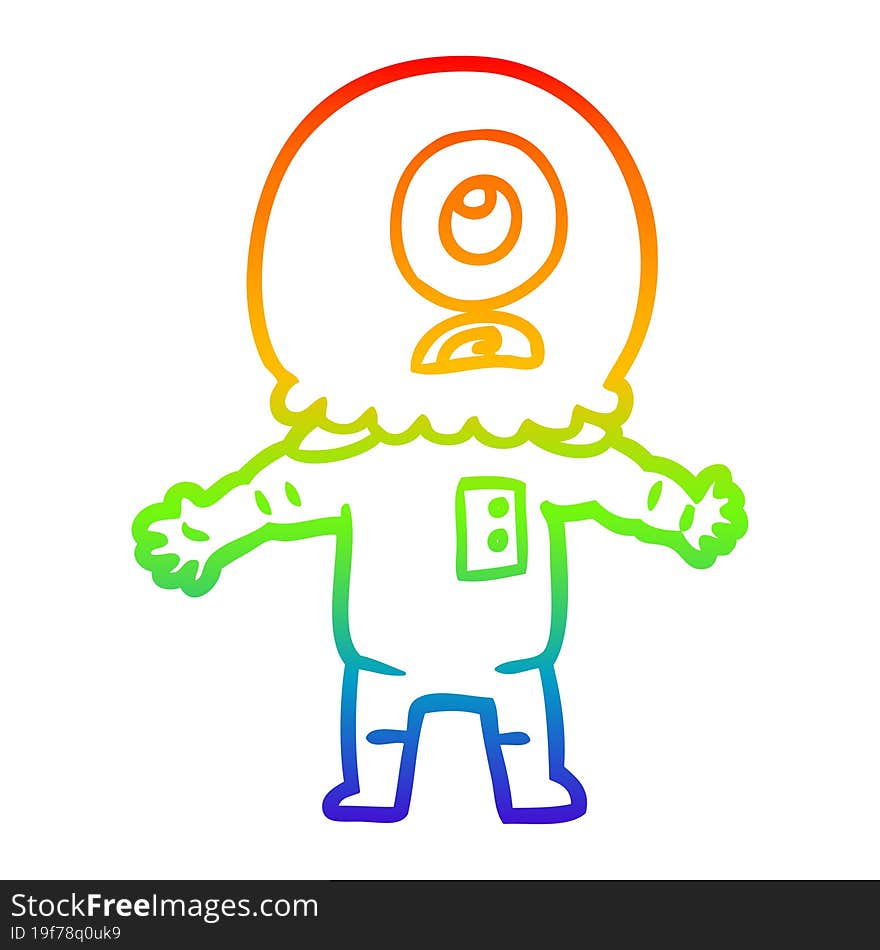 rainbow gradient line drawing cartoon cyclops alien spaceman