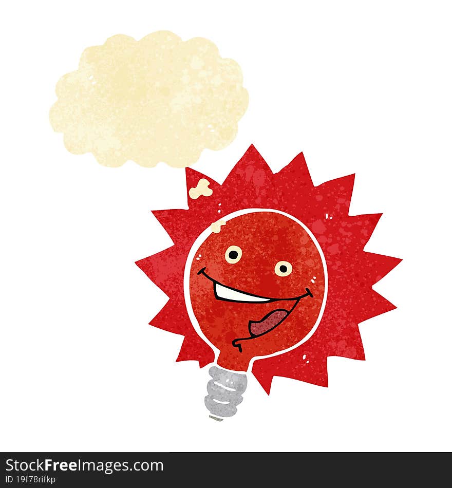 Happy Flashing Red Light Bulb Cartoon  With Thought Bubble